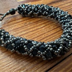 Elegant Black Handwoven Beaded Bracelet, Made in Indonesia